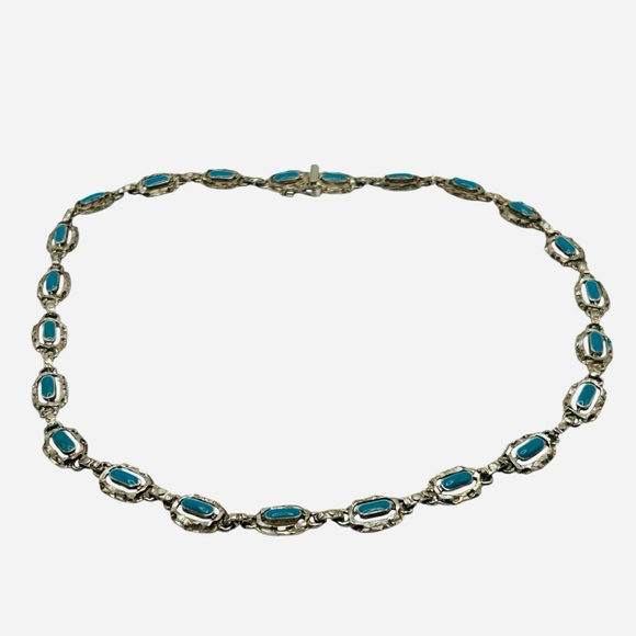 Vintage Sterling Mexico Blue Enamel Link Necklace - Picture 9 of 10